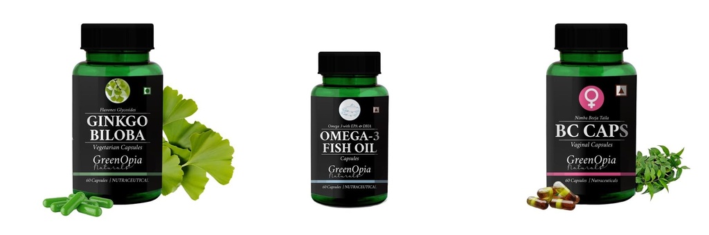 Ginkgo-biloba-vegetarian, Fish-oil, Bc-caps-vaginal Combo | Convenient Nutrition & Wellness Routine | Multi-Product Pack