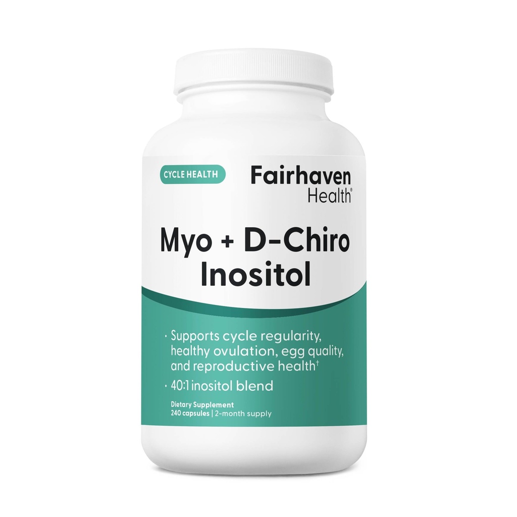 Fairhaven Health Myo-Inositol and D-Chiro Inositol for Women with PCOS | 40:1 Ratio | Inositol Supplement for Hormone and Ovarian Health | Myoinositol | Vitamin B8 | 240 Capsules