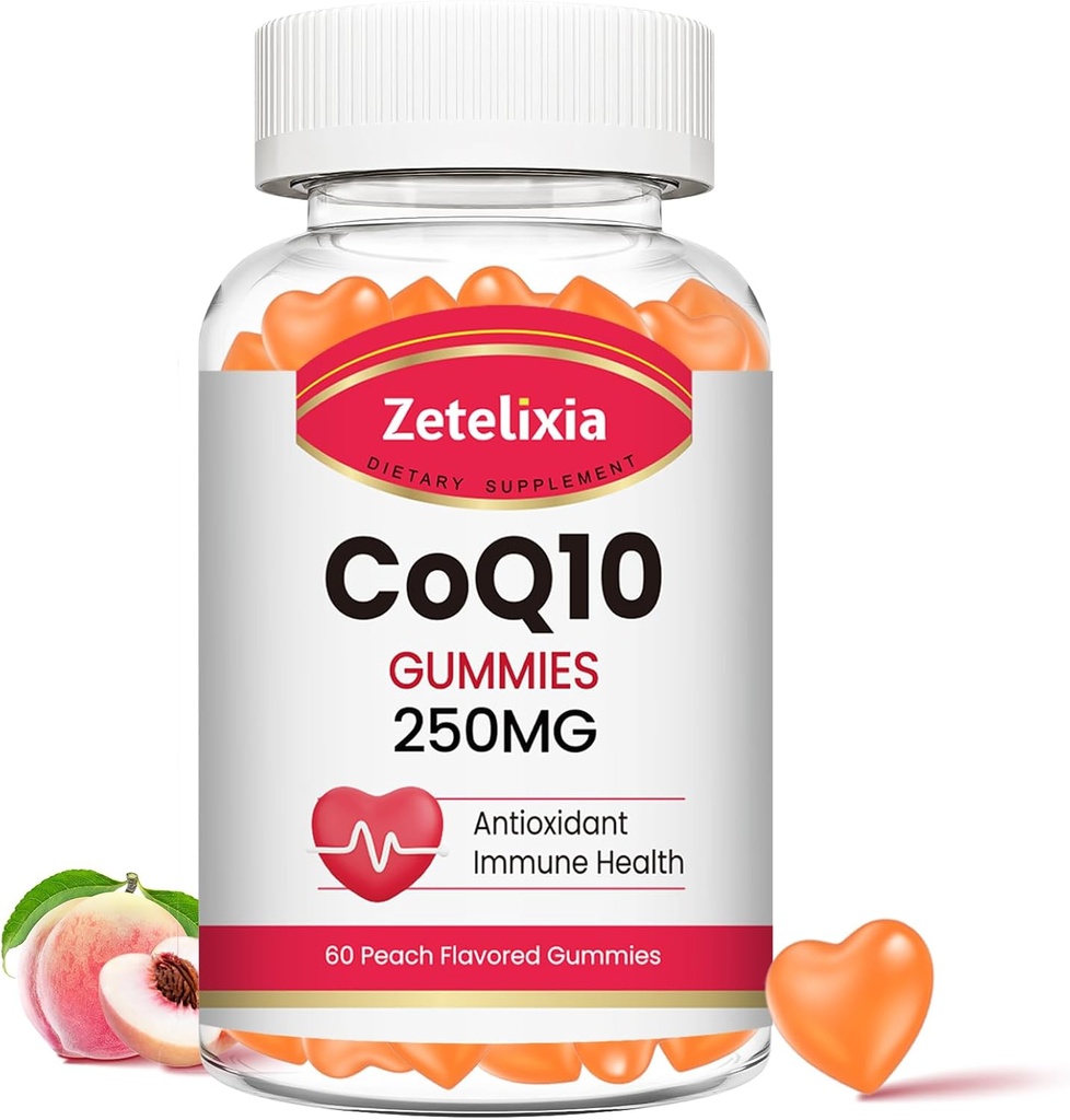 CoQ10 Gummys, 5X 更好的吸收Coenzyme Q10 细胞能和抗氧化剂支持, 60 桃源 Gummys
