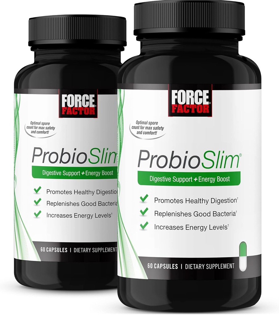 Force Factor ProbioSlim Probiotinis papildas moterims ir vyrams su probiotikai ir žaliosios arbata ekstraktas, Sumažinti dujų, Bloating, Vidurių užkietėjimas, Parama Digestive ir gut Health, 120 kapsulės (2-pakuotė)