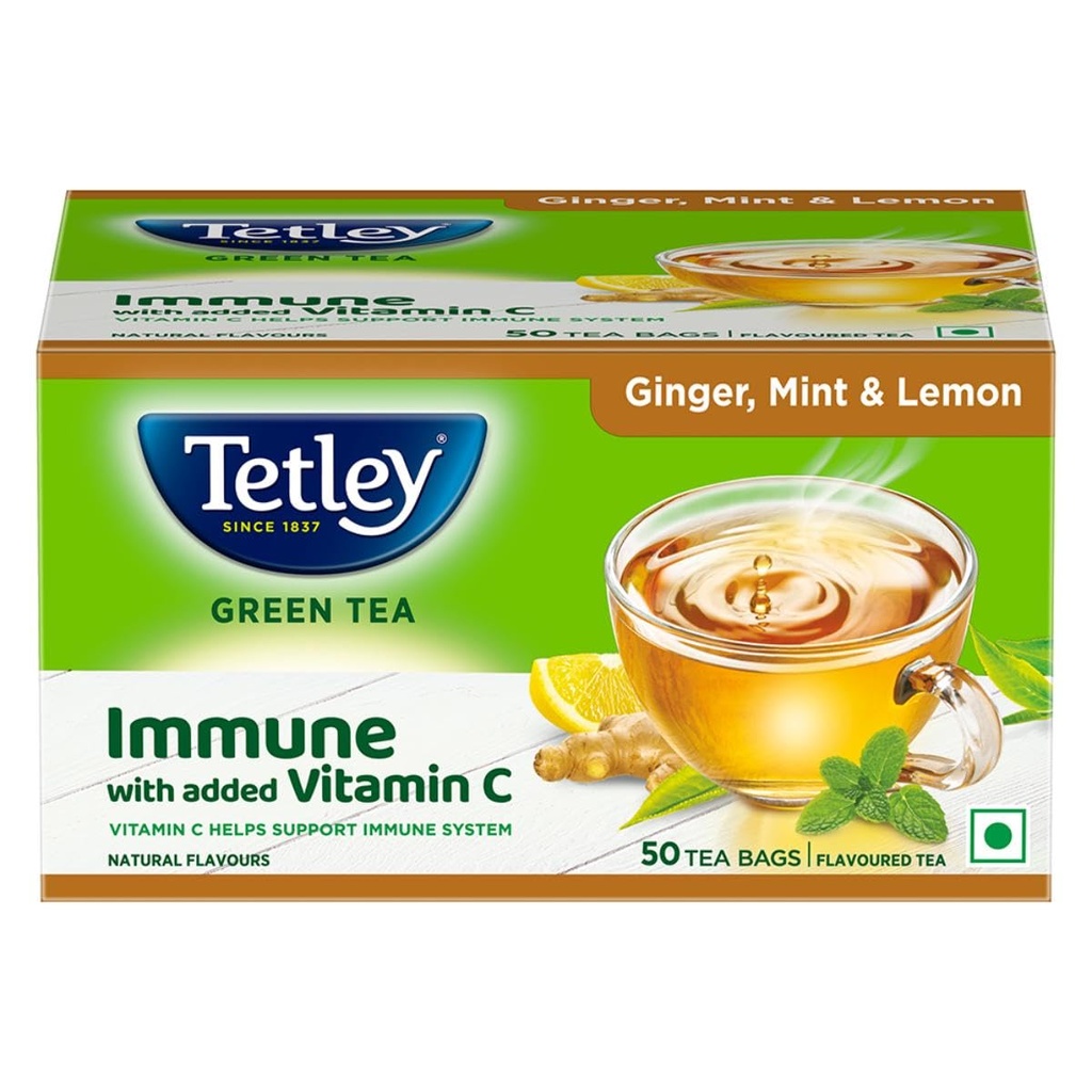 Tetley Ginger Mint & Lemon Flavored Green Tea, 50 Teabags
