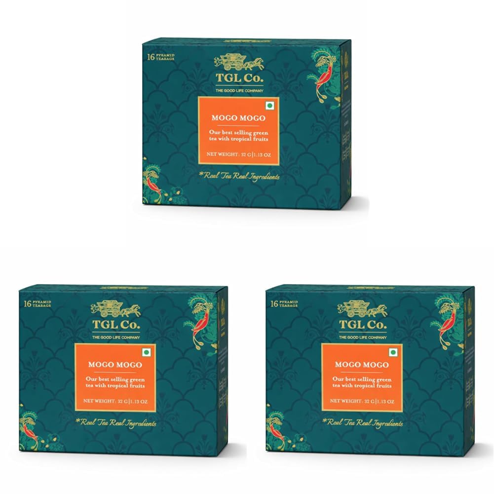 TGL Co. Mogo Mogo Green Tea Infusion - Fruity & Floral (16 Tea Bags) | Japanese Sencha Tea | Rich in Anti Oxidant | Refreshing | No Artificial flavor | Improve Digestion (Pack of 3)