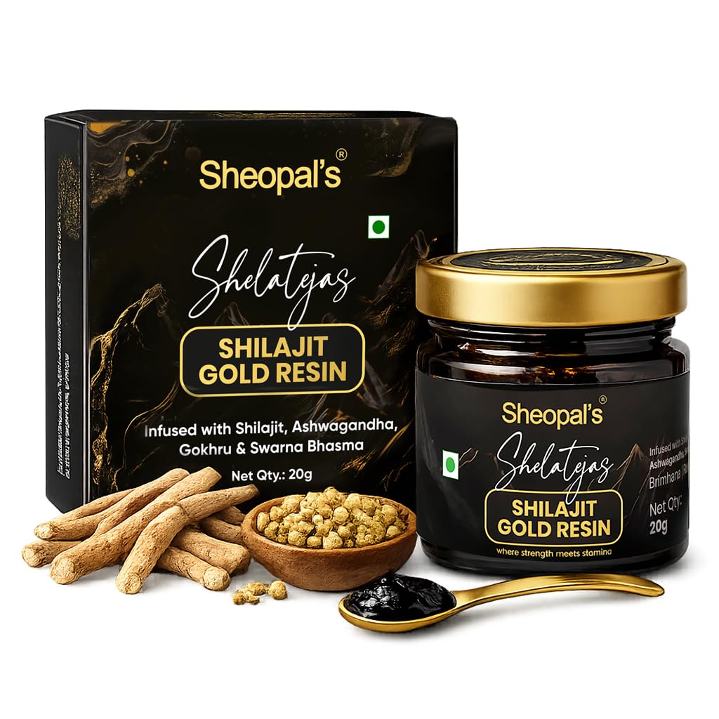 Sheopals Shelatejas Shilajit Gold Resin 20g | 500mg/ seving | 78% Fulvic Acid | Boost Energy, Stamina, Muscle Growth | 80 Servings - Lab Tested