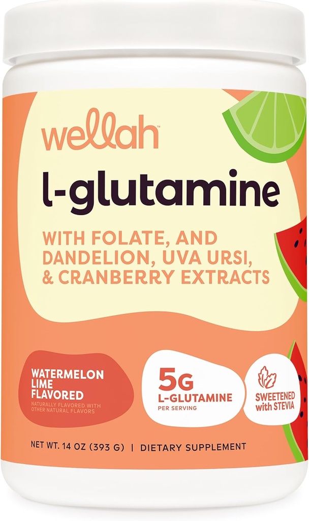 Wellah L-Glutamine Powder Арбузная известь (50 сервий) - 5 г L-глутамина на сервирование, подслащенное стевией