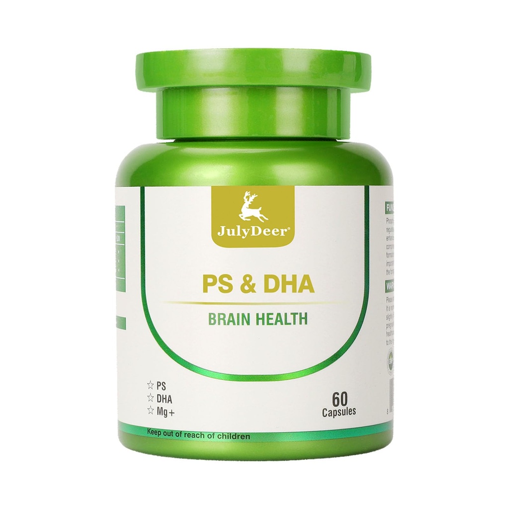 JulyDeer Magnesium-100mg, DHA-100mg, Phosphatidylserine-40mg, Magnesium Complex Supplements for The Elderly Kids Brain Health and Cognitive Support Improve Brain - 60 Capsules