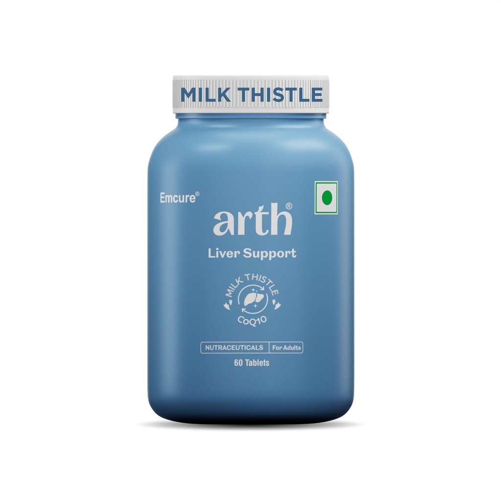 Arth Liver Health Supplement | With Milk Thistle (Silymarin 600mg), CoQ10, Vitamin C & E | Helps in Fatty Liver Management & Digestion | Anti-inflammatory & Antioxidant Support | For Men & Women | 60 Veg Tablets