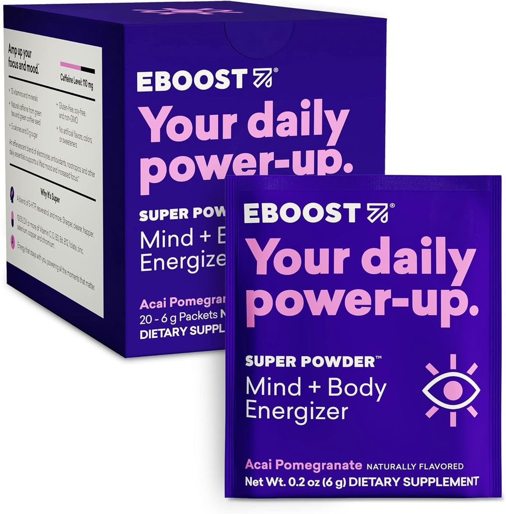 EBOOST Super Energy Toz İçki Mix, Qeyri-GMO Electrolyte Supplement Vitaminlər ilə yükləndirilmiş (Acai Pomegranate), 0.2 Ounce (20 Pack)