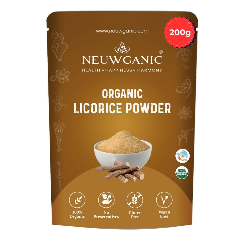 Organic Liquorice Powder - Mulethi Powder - India Organic and USDA Certified - Ideal For Making Kadha/Herbal Teas - 200 Gm - Pack Of 1