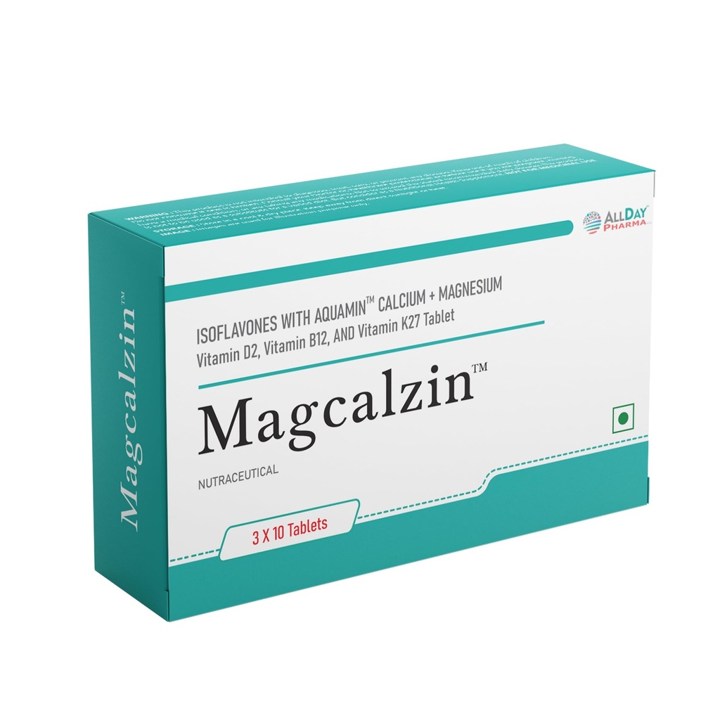 ALLDAY PHARMA Magcalzin Tablets | Multivitamins | Dietary (30 Tablets) with Mineral and Vitamins Help in Bone health, Muscle Health, Heart Health | for Men & Women