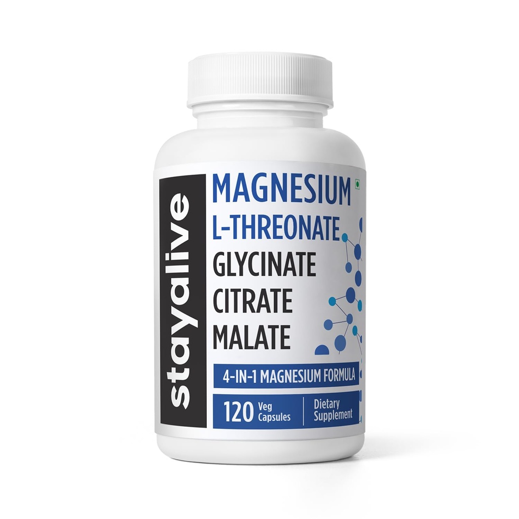 STAY ALIVE Magnesium L-Threonate Complex w/Citrate, Malate & Glycinate | Supports Brain Health, Memory & Better Sleep | Non-GMO & Gluten-Free Magnesium Supplement For Men & Women| 120 Capsules