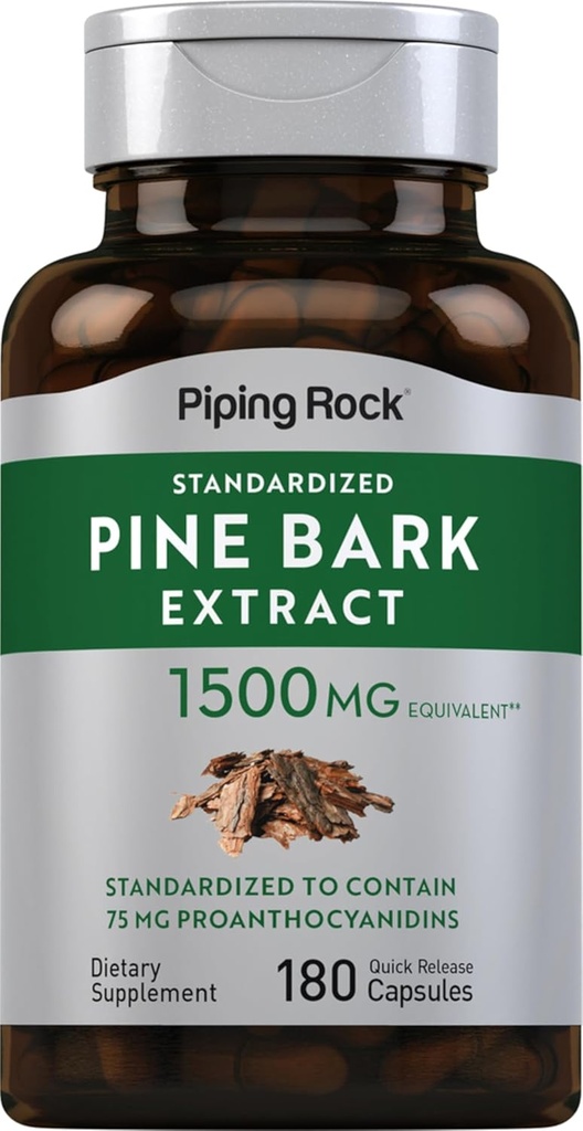 Pipling ร็อคไพน์บาร์ค คลาย Capsulues 1500mg | 180 เคานต์ | Un-GMO, Gluten Free Supplement