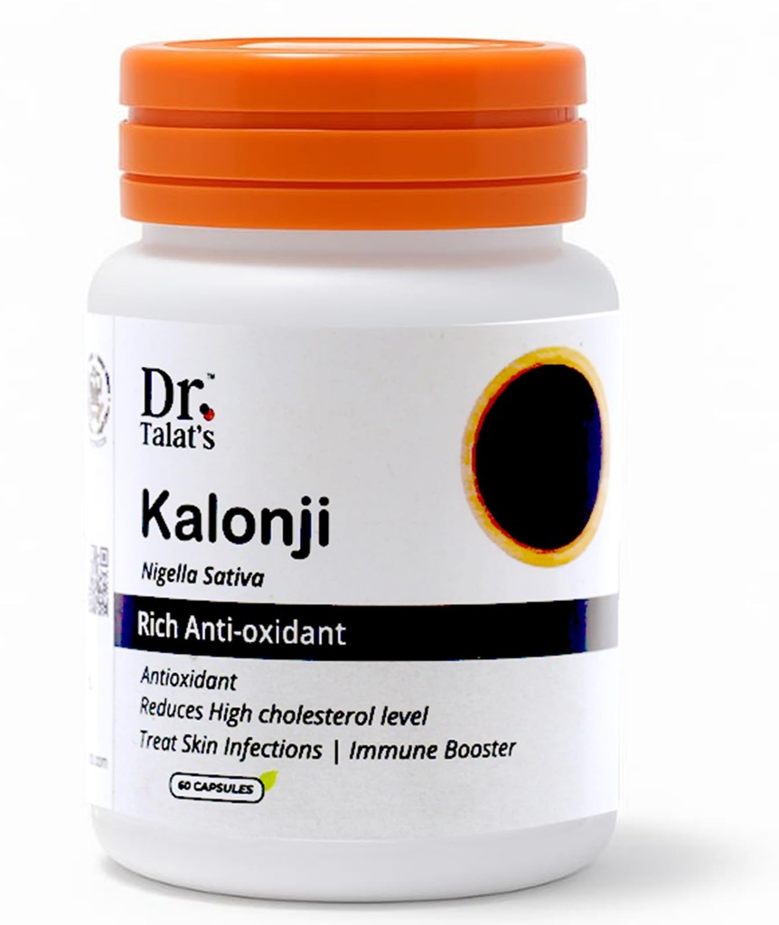 Dr Talat's Kalonji Capsules (60 Caps) | Rich Anti-oxidant | Antioxidant | Reduces High cholesterol level | Immune Booster | 100% Pure | Non-GMO | No Added Preservatives | for Men & Women