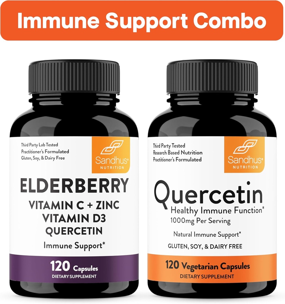 Sandhu's Immune Support Combo | Elderberry & Quercetin Capsules Bundle | Toetab immuunsüsteemi tervist