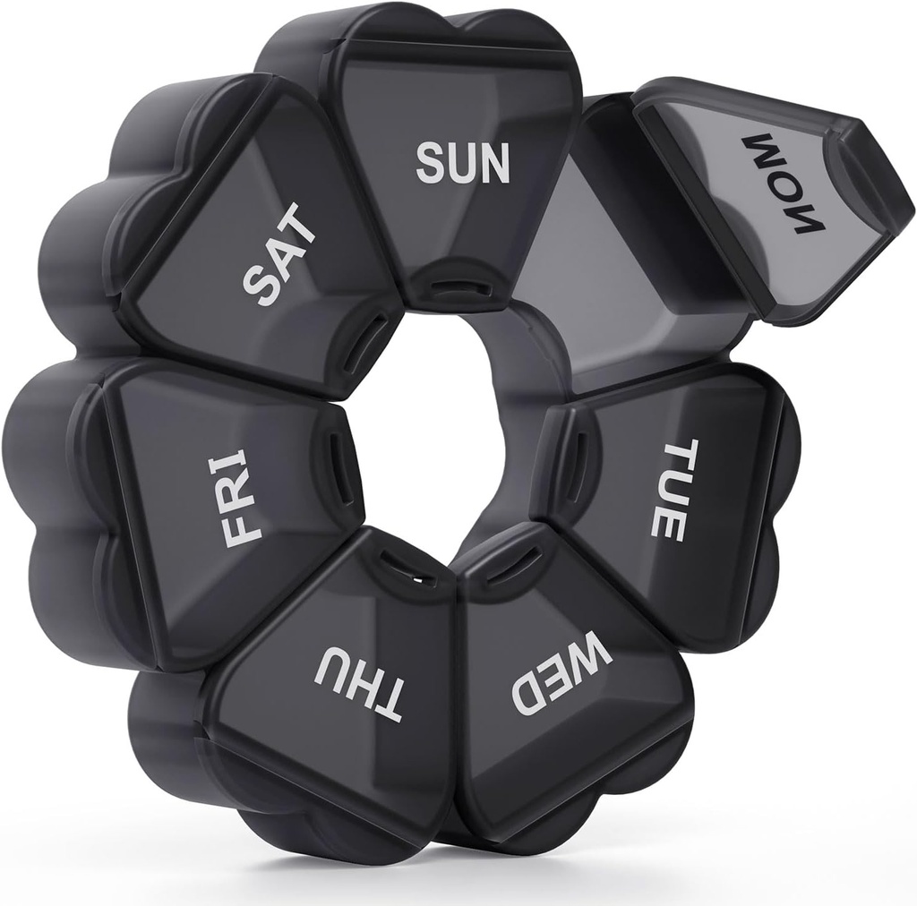Velké týdenní pilulky pořadatel, Pill Box 7 Day, KAPENS Denní Vitamin Pouzdro Velká kapacita Compartments, Pill Kontejnery pro doplňky Fish Oil Medicine, černá