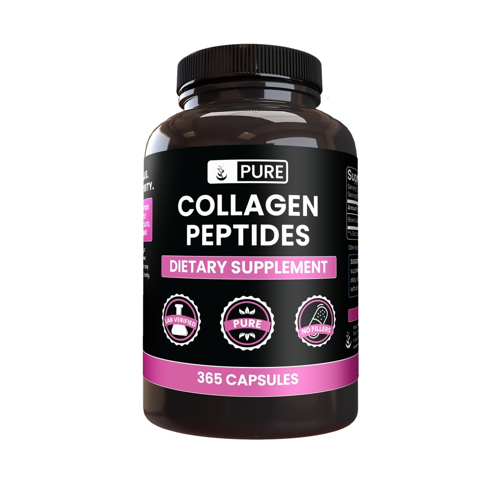 PURE ORIGINAL INGREDIENTS Collagen Peptides (365 Capsules) No Magnesium Or Rice Fillers, Always Pure, Lab Verified