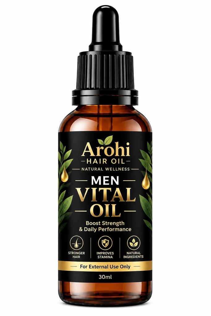 Men Vital Oil – 30ml | Natural Ginseng, Ashwagandha, Black Seed & Jojoba Oil Blend | Boosts Strength & Daily Performance | For External Use Only