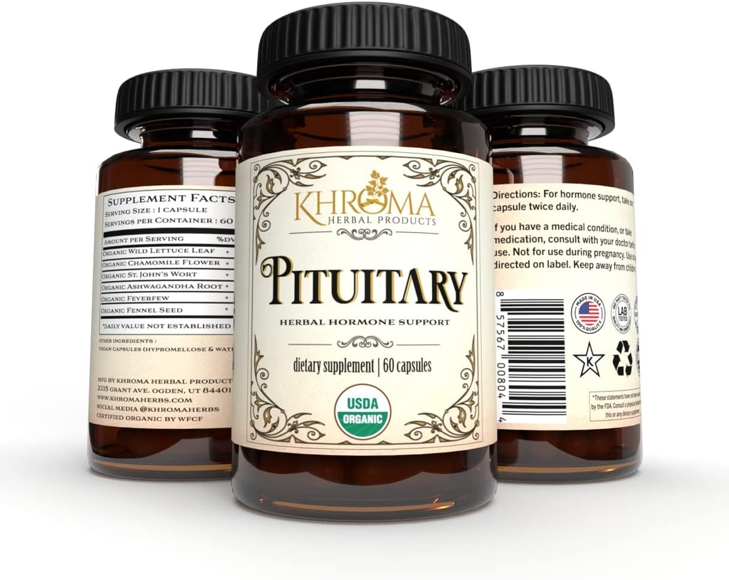 Organic Pituitary Blend - 60 Vegan Kapsule v sklenenej fľaši - pre Maximum Pituitary Support - od Chroma Herbs