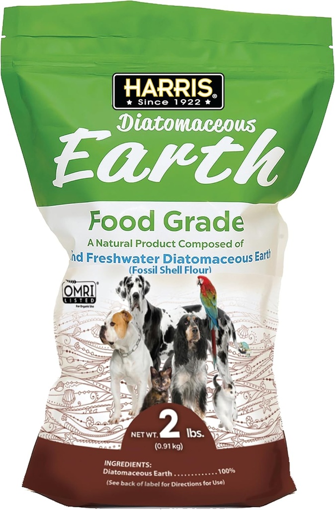 Harris Food Grade Diatomaceous Earth para animais, para gatos, cans, cabalos e animais, certificado para uso orgánico, 2 LB Bag