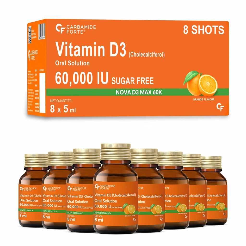 Carbamide Forte Vitamin D3 Shots 60000 IU | Cholecalciferol 60000 IU | Vitamin D Supplement | Vit D3 60000 IU | 8 X 5 ML