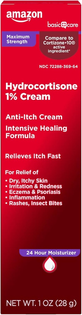 Coidado básico Máxima forza Anti-Itch Cream, Hydrocortisone 1 por cento de Fórmula intensiva, Itch Relief for Bug Bites, Eczema, Psoriasis, Poison Ivy, Oak e Sumac, 1 onza (Pack of 1)