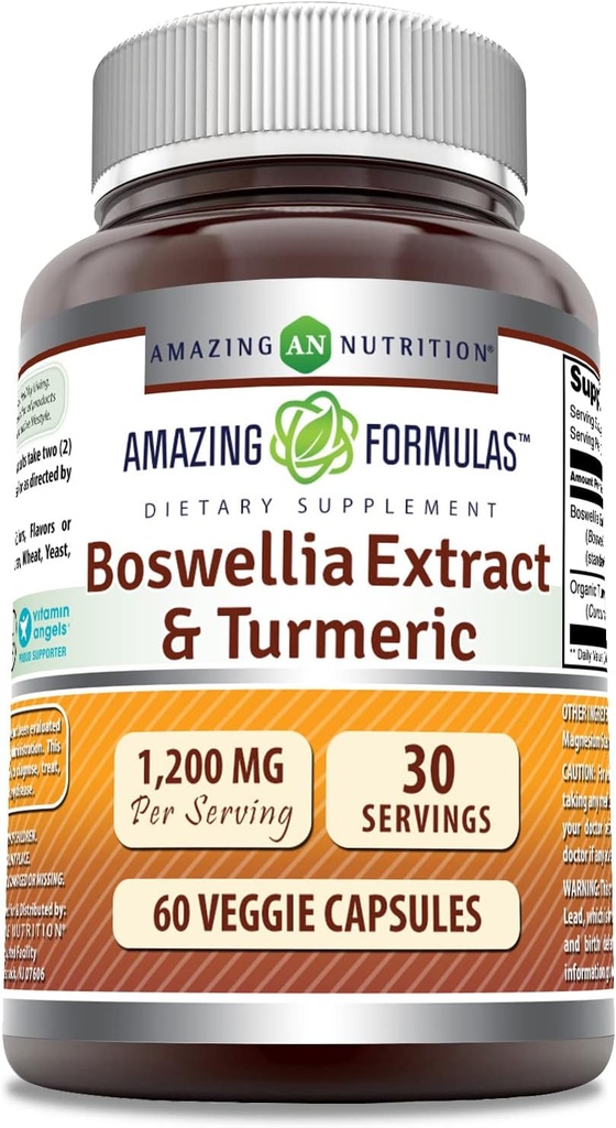 Hämmästyttävä Formula Boswellia Extract & Turmeerinen täydennysosa ... 1200 Mg Per Serving...60 Kasviskapselit...