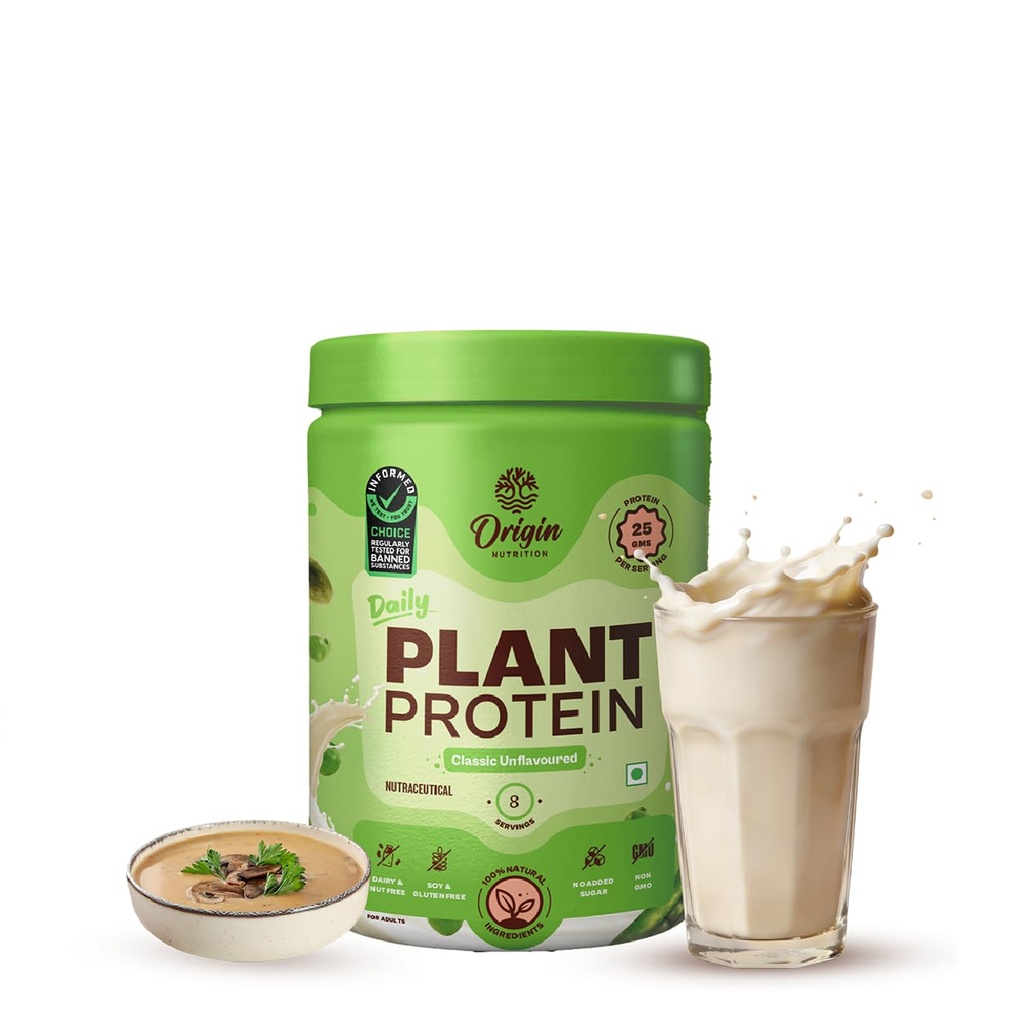 Origin Nutrition Plant Protein | Unflavoured |25g Pea & Pumpkin Seed Blend | No Flavour, No Sweeteners, Heat Stable | All Essential Amino Acids | Gut-Friendly, No Bloat | Lab-Tested |8 Servings, 260g Jar