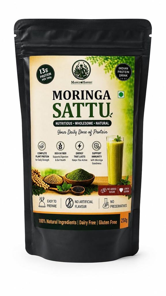 MANICO HARVEST Moringa Sattu Powder, Plant Protein Drink Mix - 250gms