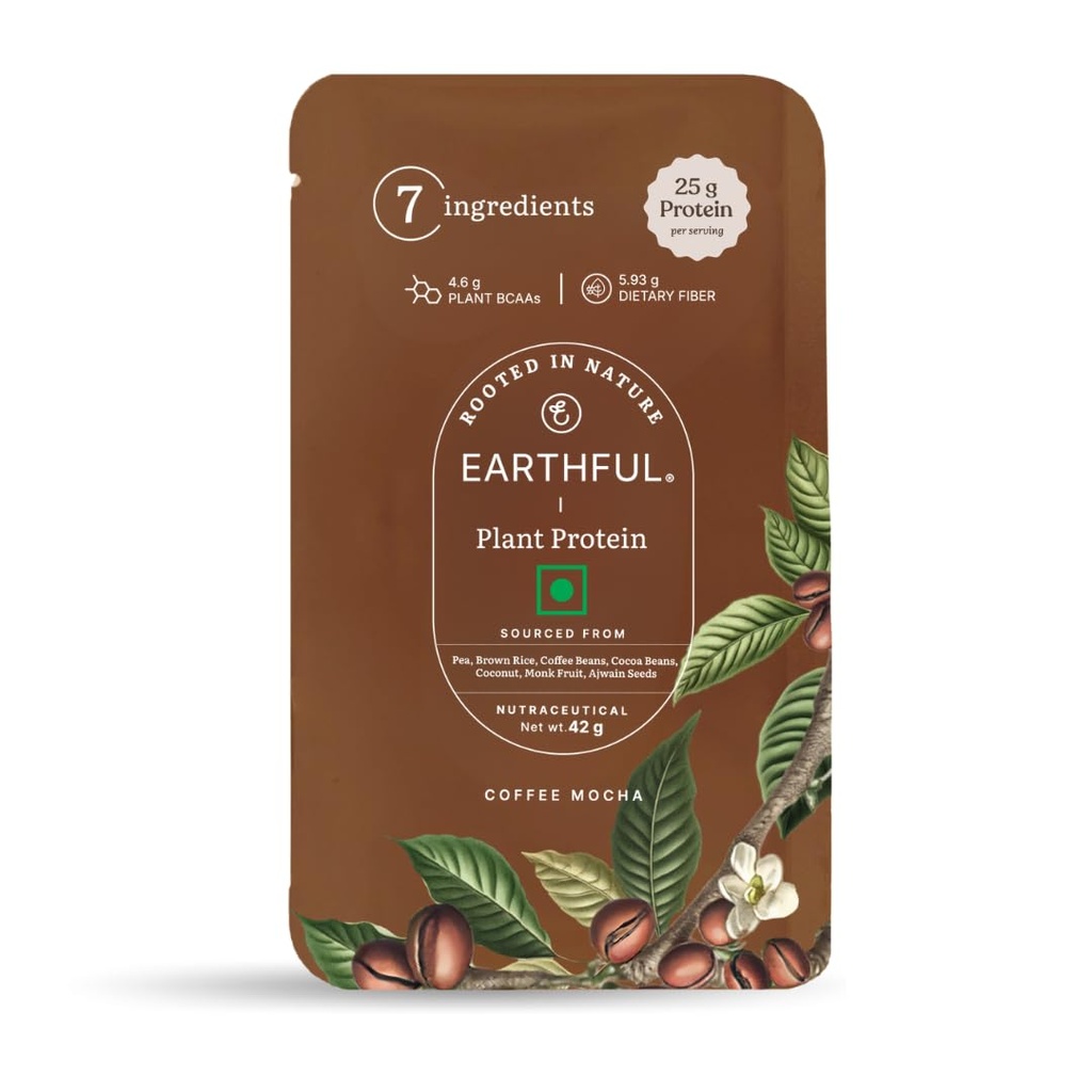 Earthful Honest Plant Protein Sachet - Coffee Mocha | Single-Serve 42 g Sachet | 25 g Plant Protein | Pea & Brown Rice Blend | Sweetened with Monk Fruit | Vegan, Lactose-Free