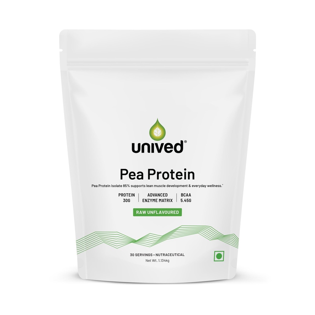 Unived Pea Protein Isolate with Natural Digestive Enzymes, 100% Vegan & Plant-Based, BCAAs, Amino Acid, Lean Muscle Development, Non-GMO & Sugar-Free, Natural (Raw 30 Servings)