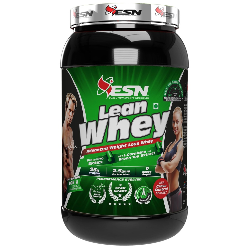 ESN Lean Whey Protein | 2 lbs | Chocolate | 25 g Protein per Serving | 200mg Green Tea Leaf Extract | 1 g L-carnitine | Digestive Enzymes for better absorption | Crave Control Complex