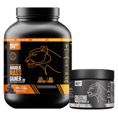 BeastLife High Protein Mass/Weight Gainer 2.5 KG with Creatine Monohydrate 125g | Belgian Chocolate, Tropical Tango | For Muscle Gain & Fast Growth | Cereal-Based Formula, No Maltodextrin