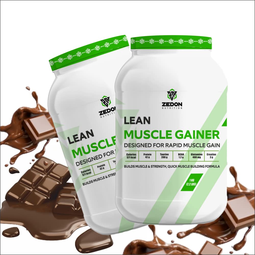 Lean Muscle Gainer, 42g Protein, Creatine, Muscle Building Whey Protein Powder Supplement for Men & Women (Chocolate, 1KG)