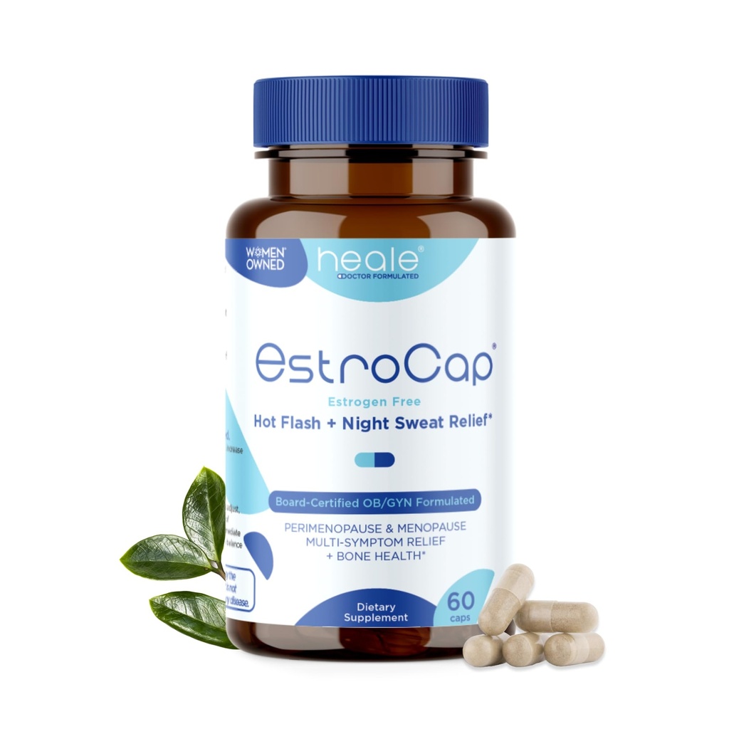 EstroCap Menopause Supplements for Women by Heale Health - Menopausal Relief Vitamins for Hot Flashes and Night Sweats - Helps Maintain Bone Health & Mood Support - Valerian Root & Black Cohosh