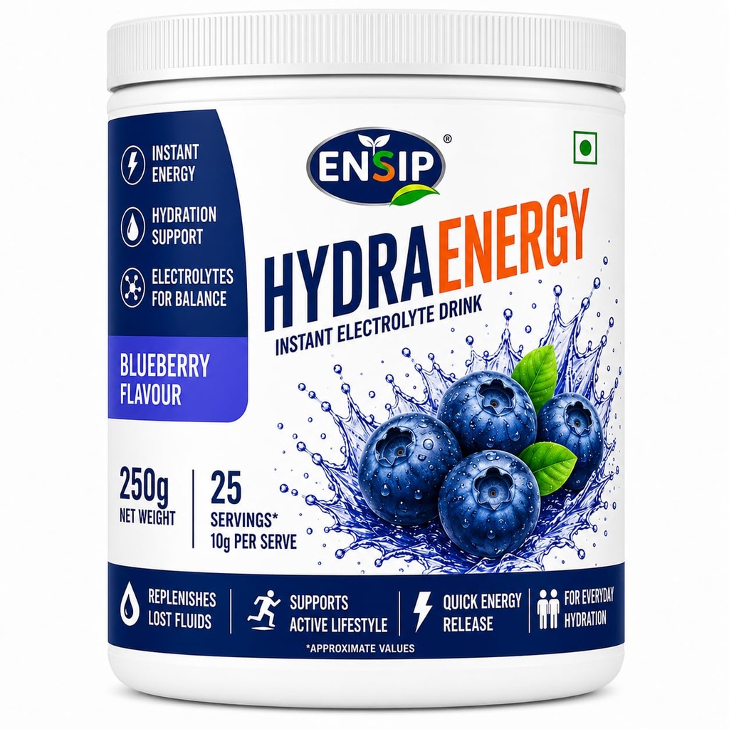 Hydra Energy Instant Blueberry Flavour Electrolyte Drink Mix 250g | 25 Servings | Vitamin C & Electrolyte Blend | Refreshing Hydration Drink Powder for Daily Use, Travel, Work & Fitness
