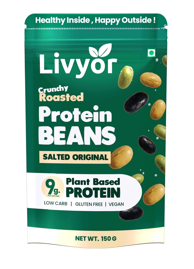 Livyor Roasted Protein Beans Mix - 150g | SoyaBeans | Edamame beans | Black Beans | Roasted Not fried | Healthy and Tasty snack | No Added Sugar | No preservatives | Pack of 1