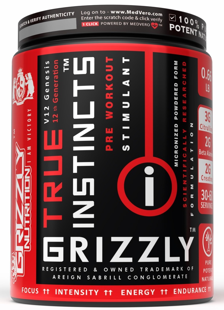 Grizzly Nutrition True Instincts 300g Advanced Pre Workout for Men & Women | Energy, Focus & Pump with L-Citrulline, Beta Alanine, Creatine, Theanine, Caffeine +11 Boosters, Cuban Lime Mojito