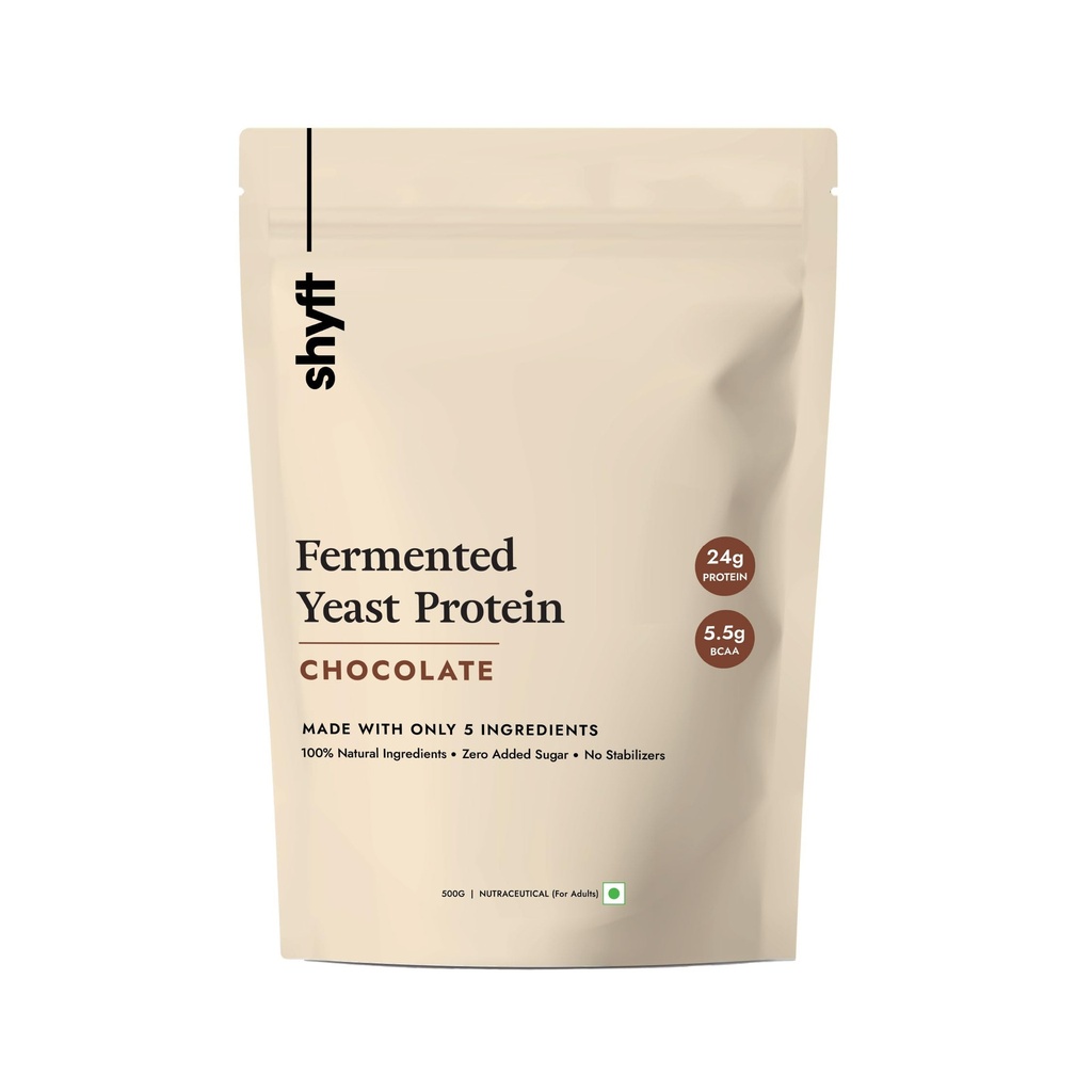 Shyft Fermented Yeast Protein | Chocolate - 500g | 24g Protein | 5.5g BCAA | Easy to Digest | Complete Amino Acid Profile | Just 5 Natural Ingredients | No Chemicals | Vegan Protein | Gut Friendly