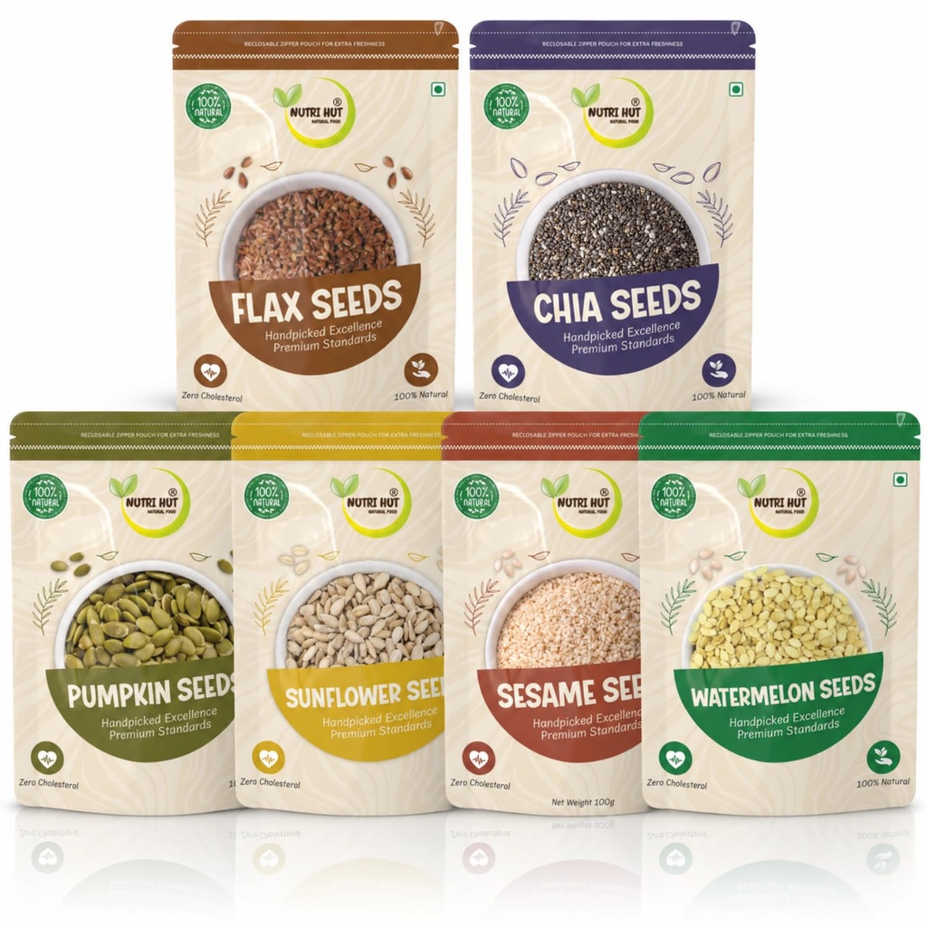 Nutri Hut Superfood Combo Pack 300g | Chia Flax Pumpkin Sunflower Watermelon Sesame Seeds | High Fiber Omega 3 Healthy Mix for Smoothies Salads Snacks