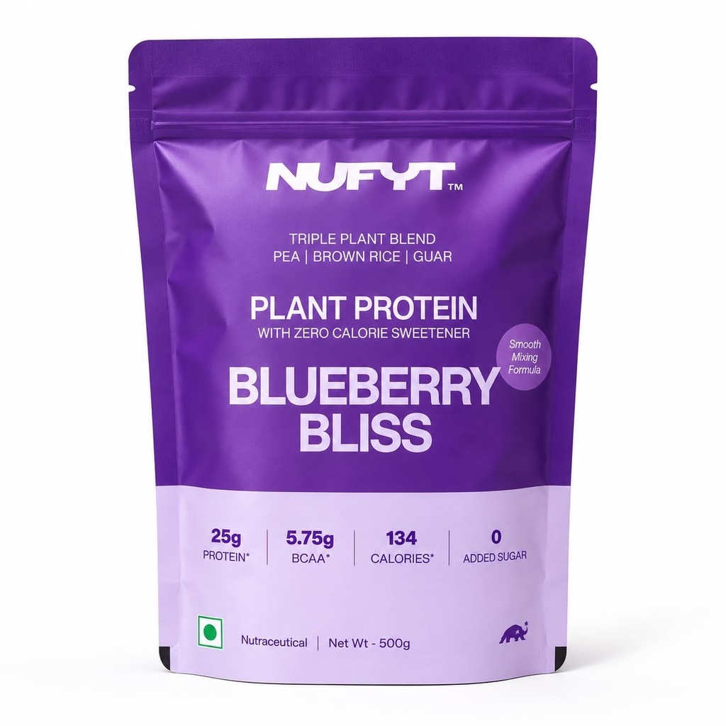 Blueberry Plant Protein Powder 500g | 25g Protein Per Scoop | Pea + Brown Rice + Guar Blend | No Added Sugar, Vegan, Soy & Gluten Free | Probiotic + Enzymes | Blueberry Bliss