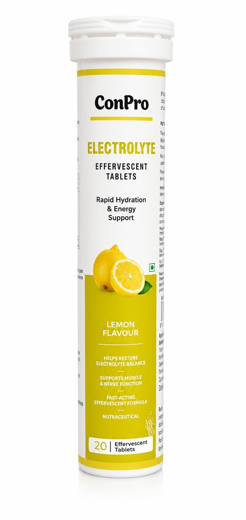 Electrolyte Effervescent Tablets | Lemon Flavour | Rapid Hydration & Energy Support | Electrolyte Balance | Supports Muscle & Nerve Function | Fast-Acting Nutraceutical | 20 Effervescent Tablets