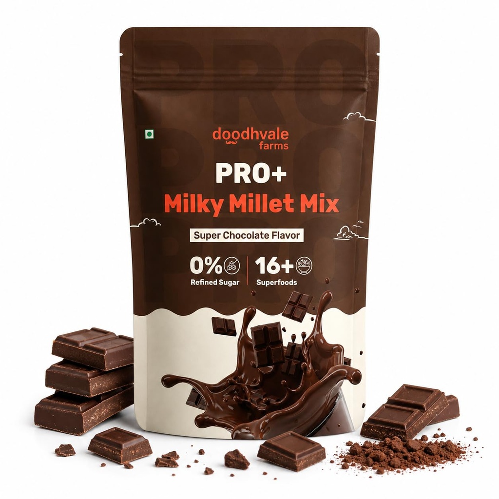 PRO+ Milky Millet Mix, Super Chocolate Flavor, 0% Refined Sugar, 16+ Superfoods, High Protein, 200g