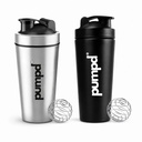PUMPD Stainless Steel Protein Shaker Bottle 750ml, Pack of 2, Silver-Black
