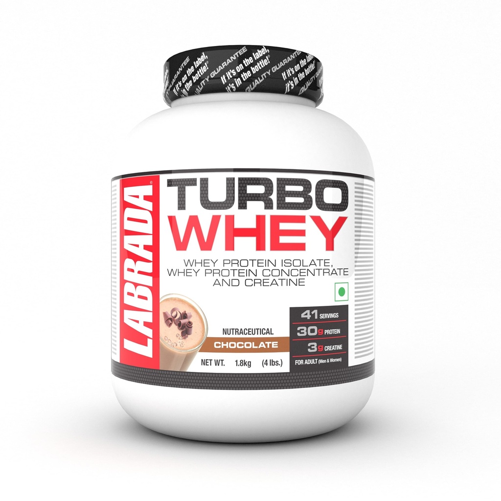Labrada TURBO WHEY (Whey Protein Isolate, Whey Protein Concentrate and Creatine, 30g Protein, 41 Servings) - (1.8kg) (Chocolate)