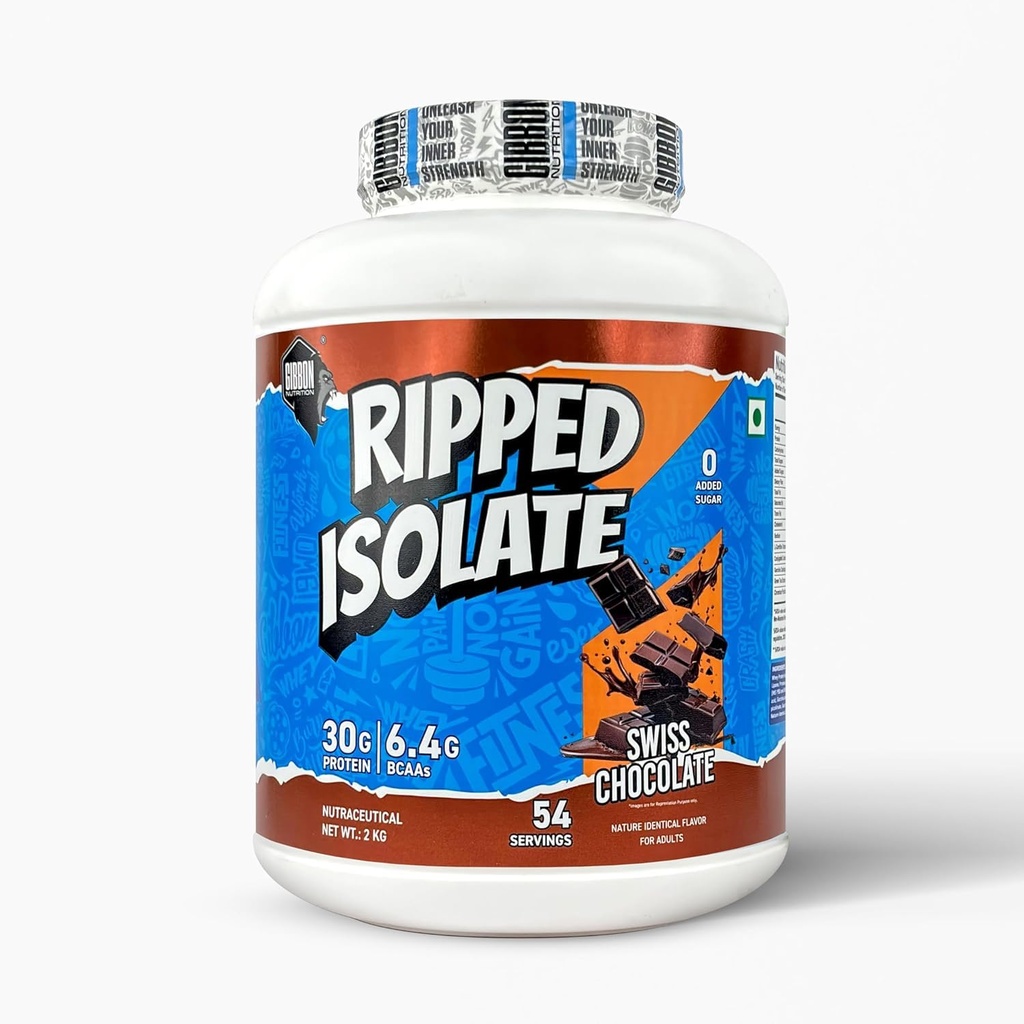 GIBBON Ripped Isolate Pro Series Whey Protein Powder High-Protein, Fat-Burning Whey Isolate for Lean Muscle | Protein Isolate with Fat-Burning Blend for Lean Muscle & Metabolism Boost (2 Kg, Swiss Chocolate)