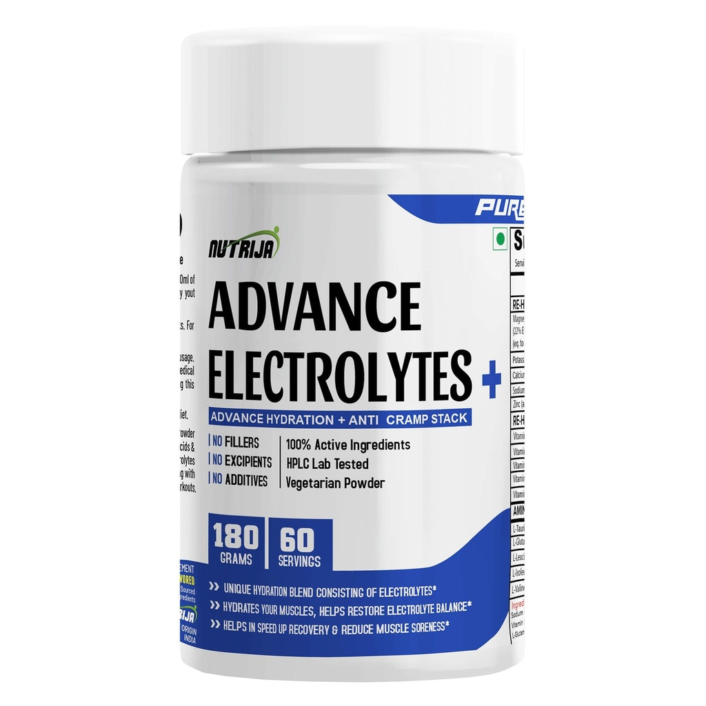 NutriJa Advance Electrolytes+ | Advance Hydration + Anti Cramp Stack | Enhance Performance & Endurance (Tangy Orange) 60 Servings
