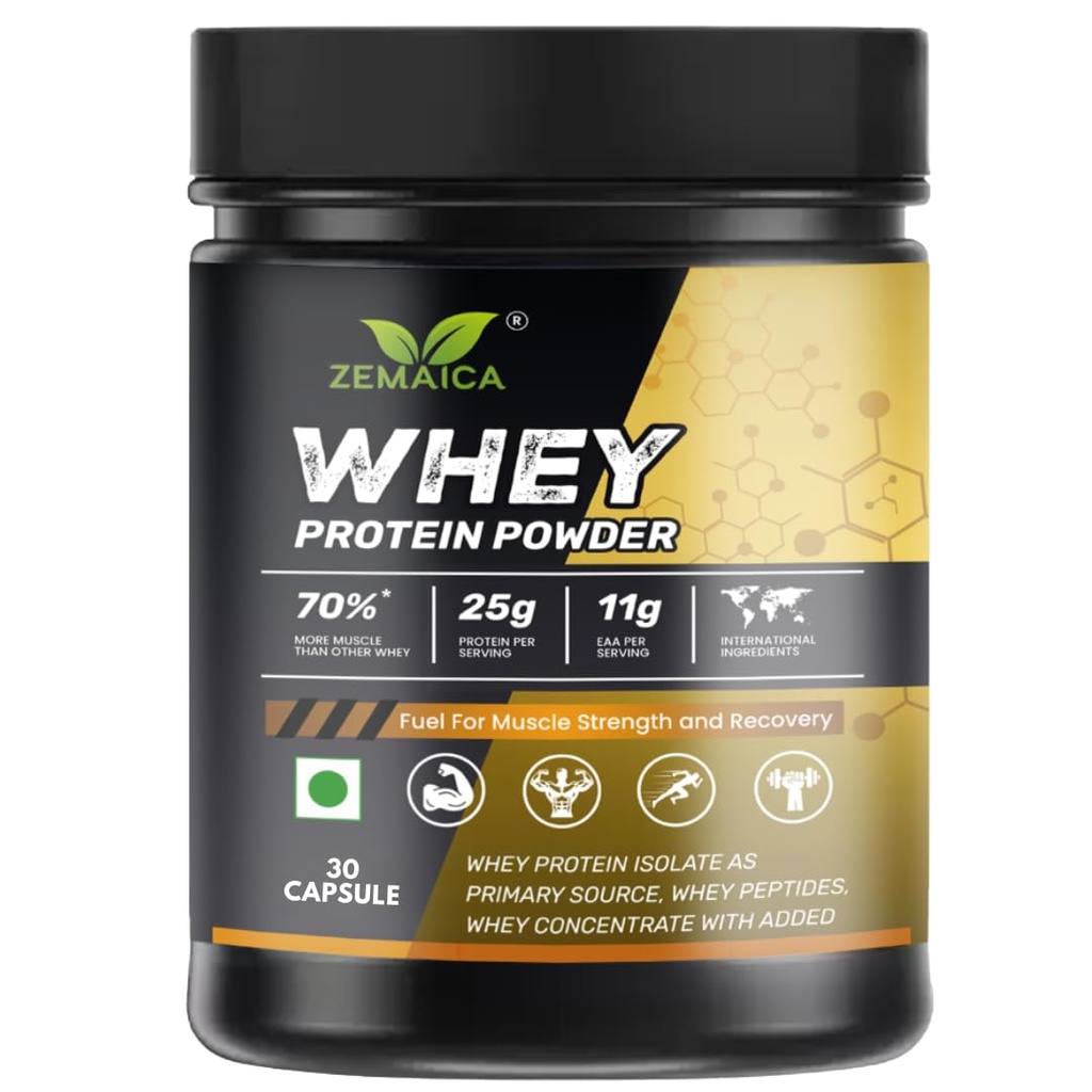 ZEMAICA Whey Protein Capsule, Whey Supplement Weight Gain Protein Muscle Gainer Pack of 1 (30 Capsule