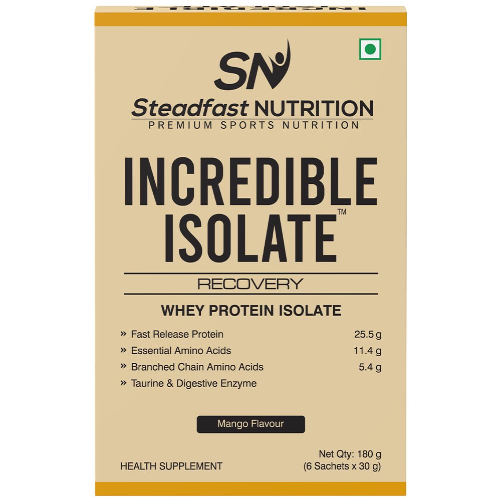Steadfast Nutrition Incredible Isolate 25g Protein Muscle growth Strength Immunity Whey Protein (Mango 6 Sachets, 180g)