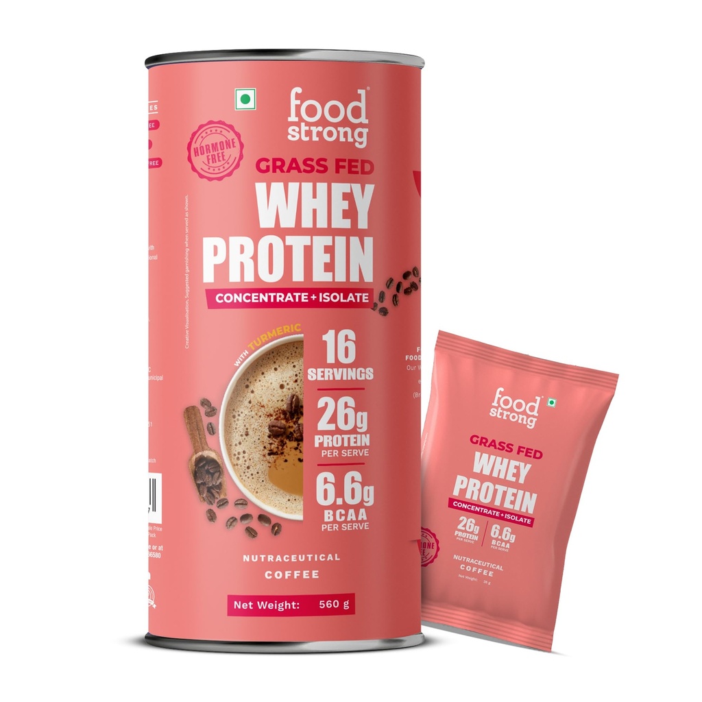 Foodstrong Whey Protein Powder Coffee 26g Protein 560G 16 Sachets