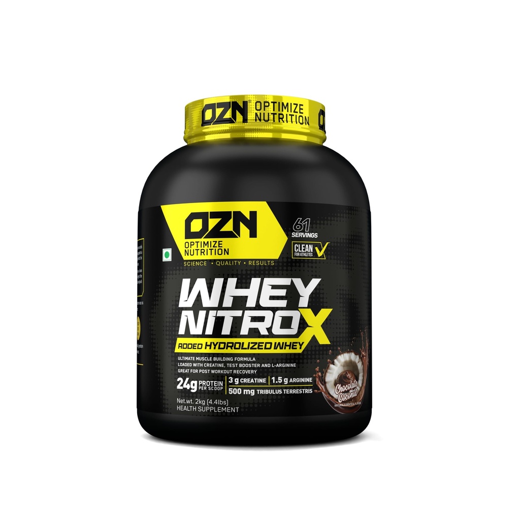 OZN (OPTIMIZE NUTRITION) Whey NitroX Hydrolyzed Whey | Ultimate Muscle Building Formula | 24g Protein, 61 Servings (Chocolate Coconut, 2kg)