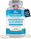 Chelamax Magnesium Glycinate. Dead Sea Sourced, 100% kelated magnesium unitukea, lihaskramppeja, Bone Health. Made in USA, 3rd Party Tested, Heavy Metal Free,Glicinato de Magnesio Kapselit.